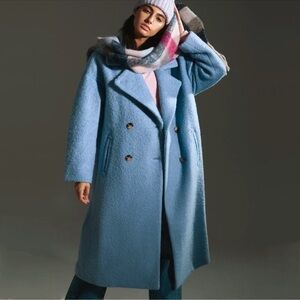 NWT Anthropologie Boucle Cocoon Coat Blue Grey M Medium L Large